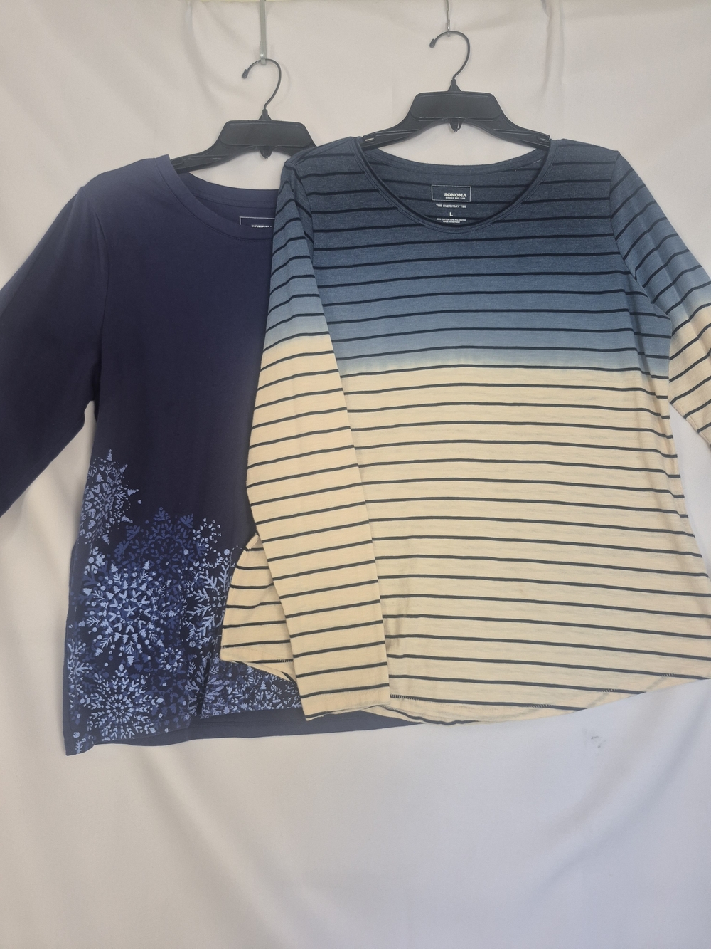Sonoma Bundle Navy Floral Tee and Blue-to-Cream Ombre Stripe Long-Sleeves